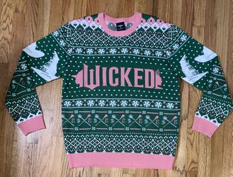 Wicked Glinda & Elphaba Adult Ugly Christmas Sweater Musical Holiday Knit Large
