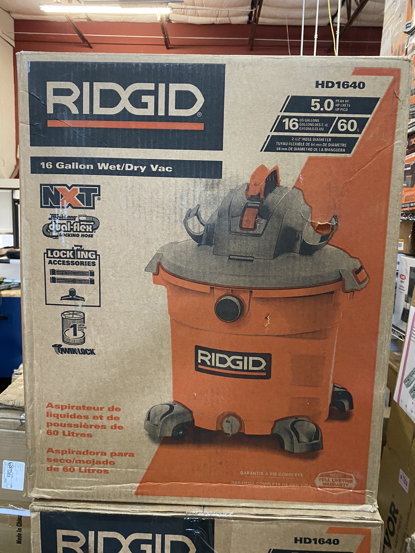 NEW IN BOX RIDGID 16 Gallon 5.0 Peak HP NXT Shop Vac Wet Dry Vacuum with Filter, Locking Hose and Accessories