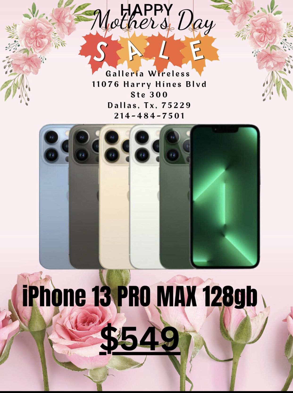 $549 iPhone 13 Pro Max Unlocked 128gb