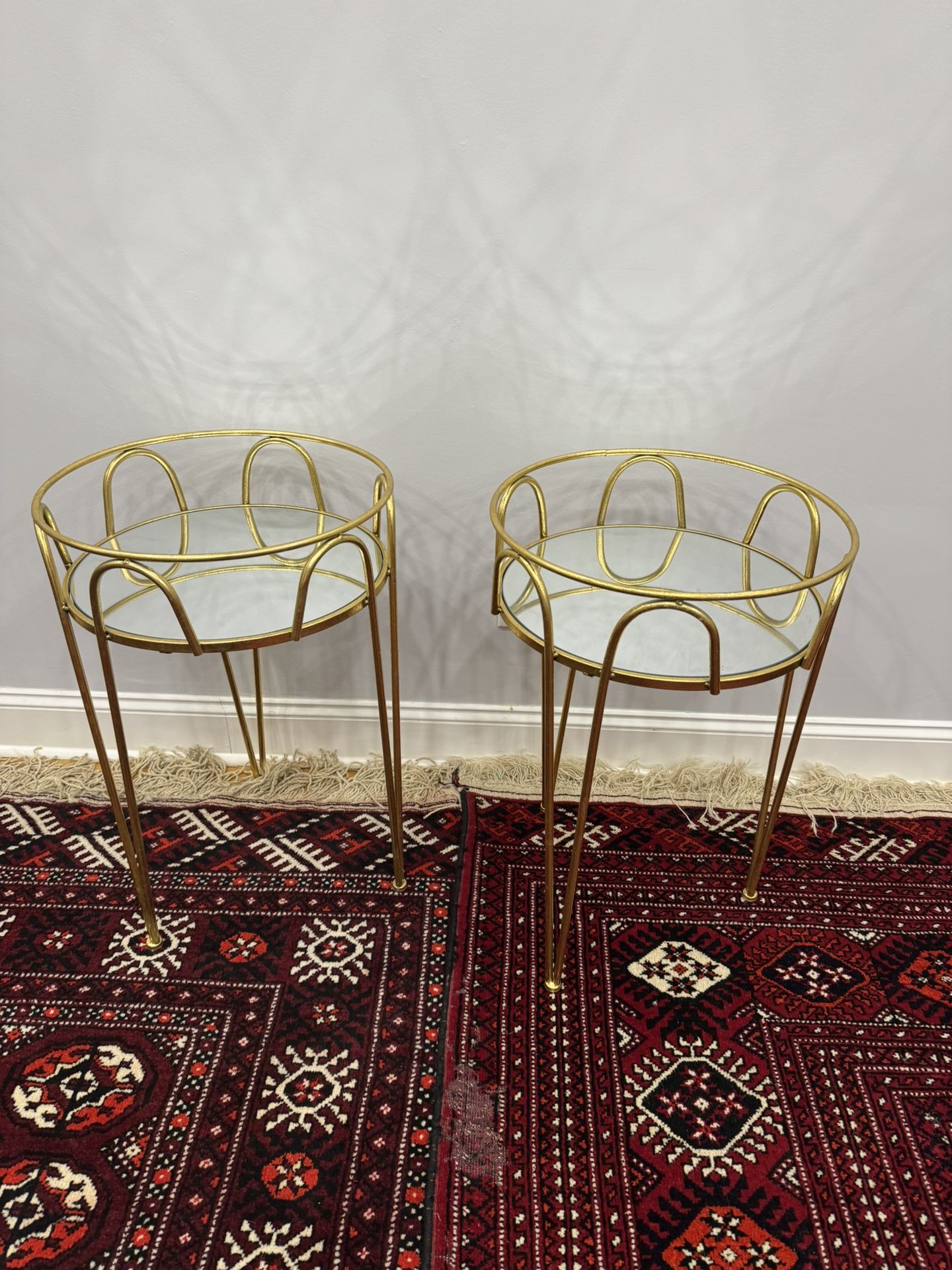 Pair of Gold End Tables with Mirrored Inserts