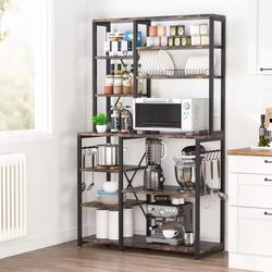 New in a sealed box Tribesigns Kitchen Baker Rack, 5 Tier + 6 Tier Kitchen Tool Shelf Table with 10 S-Shaped Hooks and Metal Frame, Workstation Organi