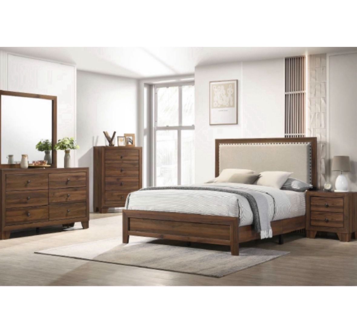 4- Pc Bedroom set Dresser,Mirror Nightstand (1) Queen size bed frame Not including Mattress and Box Sp