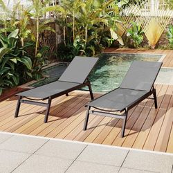 2173c $130 Aluminum Outdoor Chaise Lounge Set of 2,Patio Breathable Textilene Lounge Chairs,Sunbathing Recliner w/5 Adjustable Backrest, for Outside