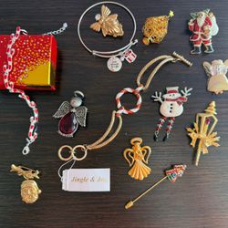 Big Lot of Christmas Jewelry ~ Pins, Bracelets, Brooches