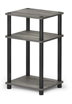 Furinno Just 3-Tier Turn-N-Tube End Table / Side Table / Night Stand / Bedside Table with Plastic Poles, 1-Pack, French Oak Grey/Black