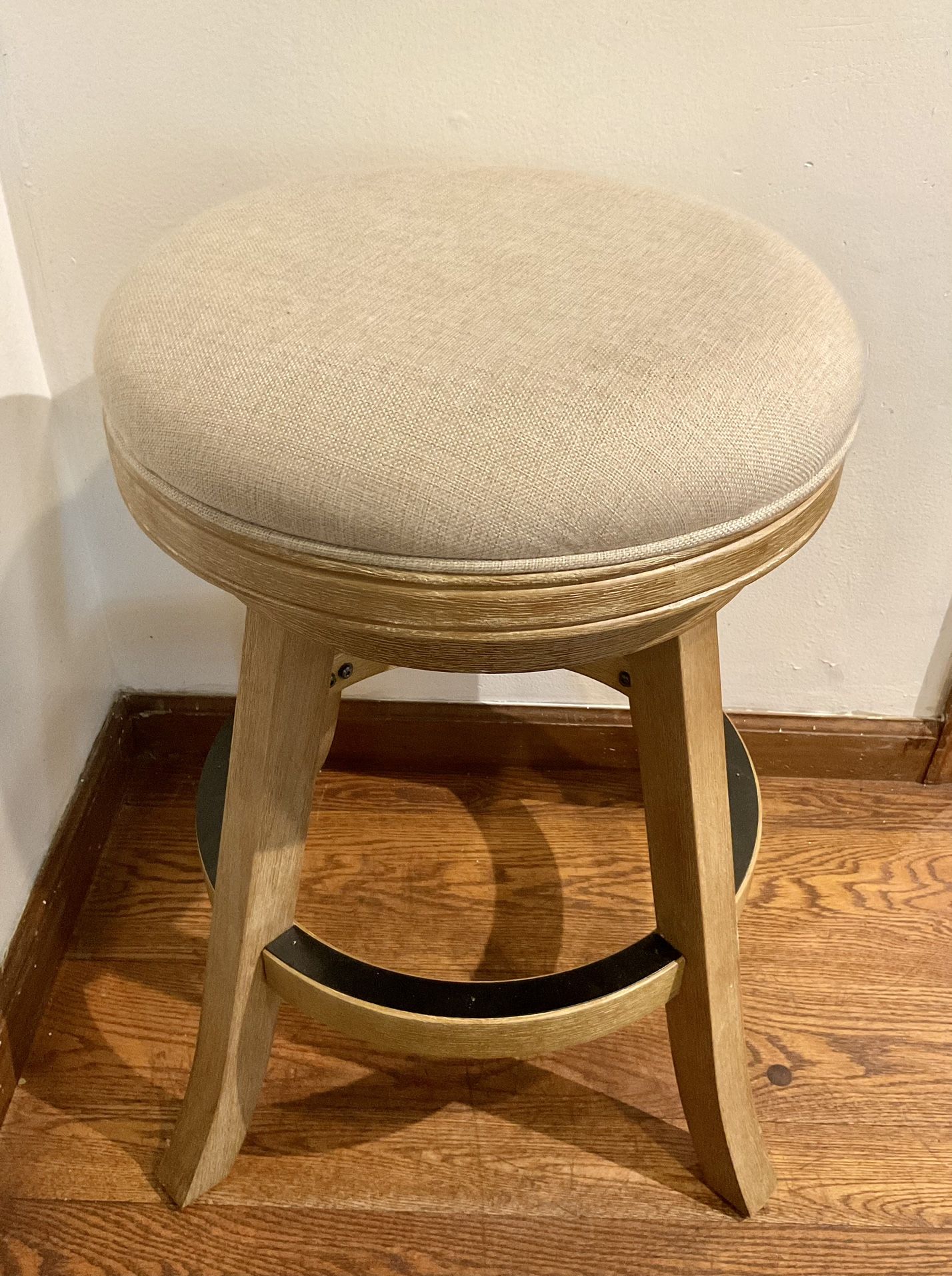 Round Solid Wood Counterstool Upholstered Cream Fabric 25” tall