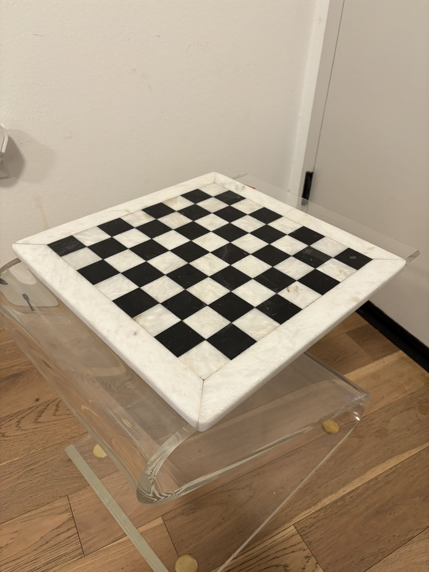 16 inch Black and White Marble and Onyx Chess Board, Luxury Polished Stone Board