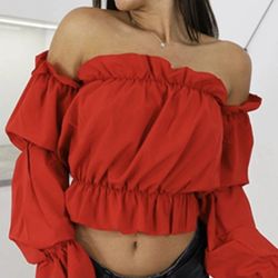 SHEIN Unity Off-the-Shoulder Ruffle Blouse, Long Sleeve