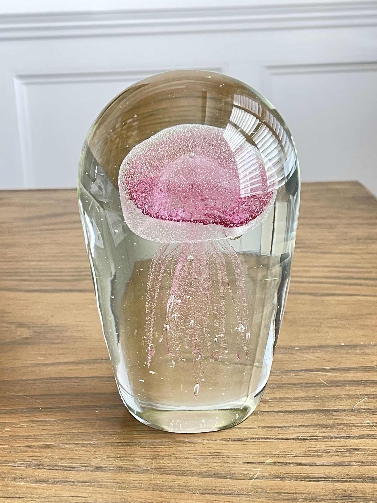 Jellyfish Art Glass Paperweight Pink with Inclusion Large 6" Tall
