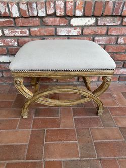 Vintage Curule Style Upholstered Bench Stool