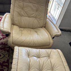 Leather recliner with ottoman
