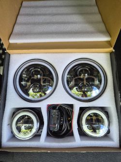 LED Headlight and Fog Light Kit with Halo Rings