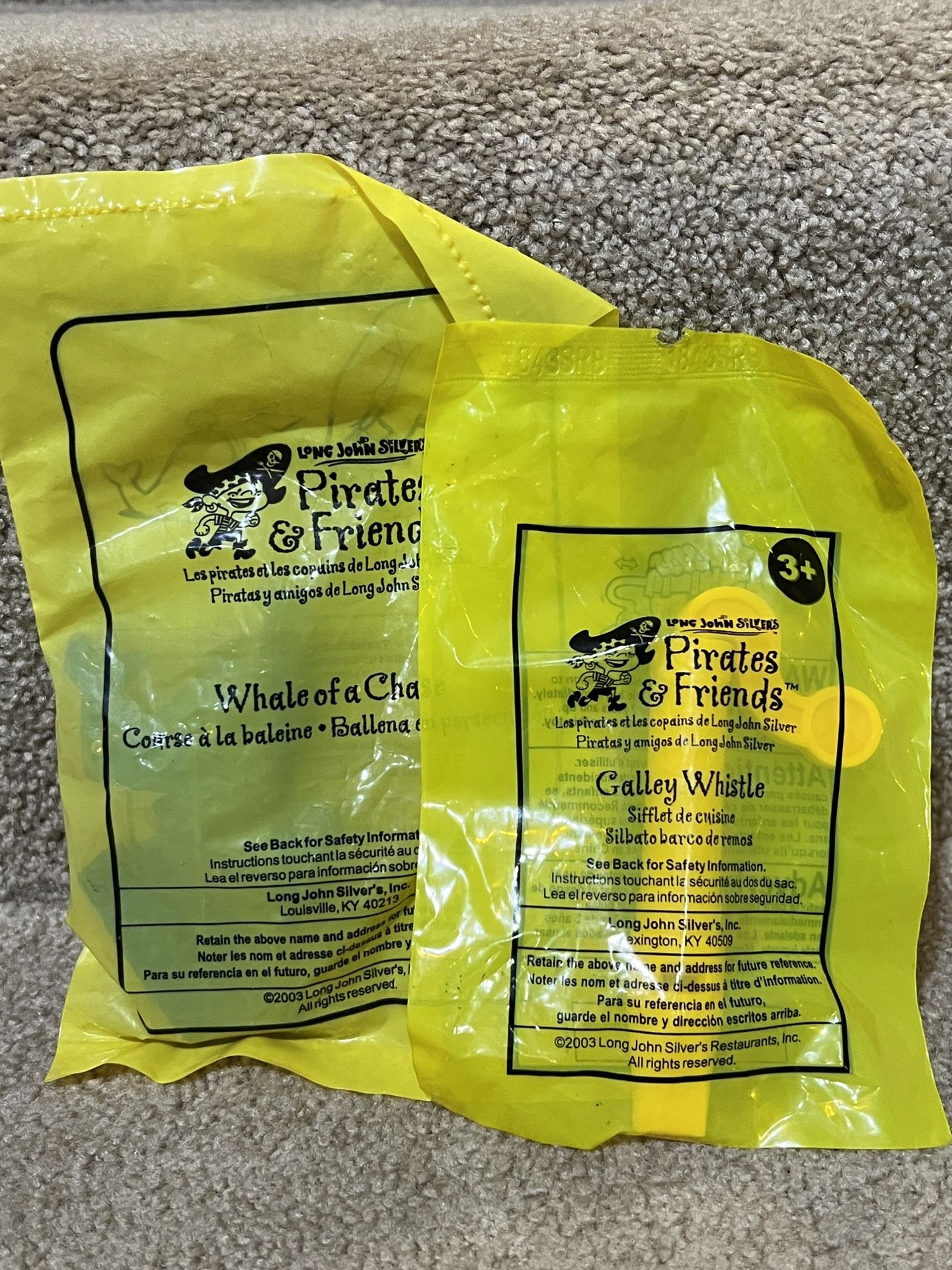 long john silver galley whistle & Whale of a charm set of 2 sealed