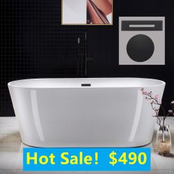 Acrylic Freestanding Bathtub Contemporary Soaking Tub with Overflow and Drain