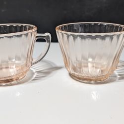 Vintage Pink Depression Glass Tea Cups – Ribbed Pattern – Elegant Collectible

