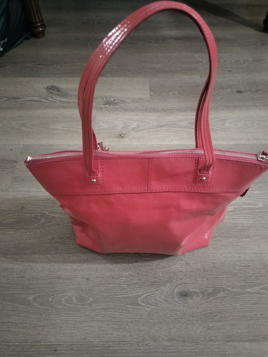 COACH LAURA PATENT LEATHER TOTE BAG PURSE HANDBAG# F18900 POMERGANATE PINK