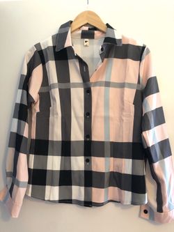 Pink Plaid Collar Shirt Womens Small Luxury Buttons Stripe