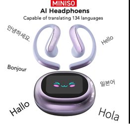 MINISO Wireless Earbuds MS203 with Bluetooth, featuring a color touchscreen, ergonomic design, 40-hour battery life, and multilingual support.