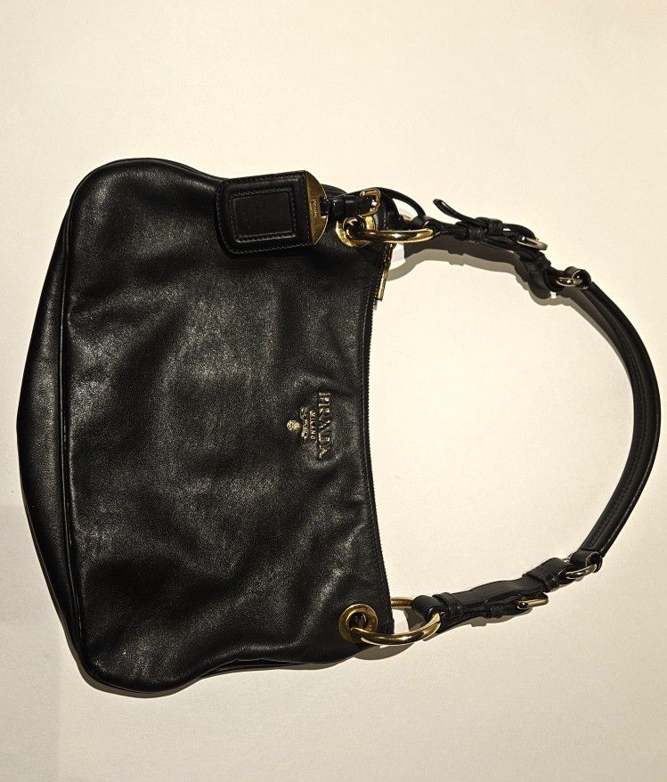 Prada black leather shoulder bag purse
