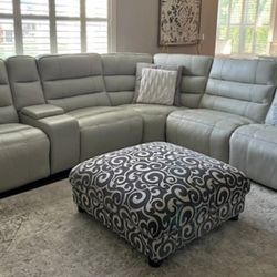 Gray Leather Power Reclining Sectional 
