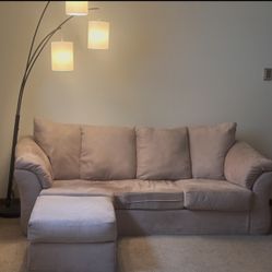 Tan L-Shaped Sectional Sofa + Ottoman – $580 OBO