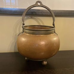 Great Vintage Large Copper Cauldron Pot Kettle Footed Dovetail