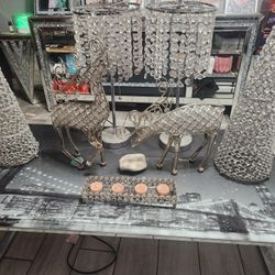 Christmas Decor Trees, Reindeers, Lamps, And Candle Holder 