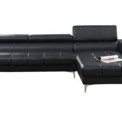 Brand New Black Leather Modern Style Sectional Sofa 