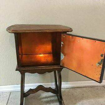 Antique Humidor With Copper Lining Vintage End Table Night Stand
