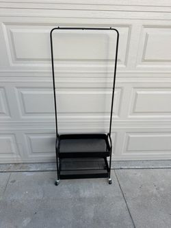 2-in-1 Metal Garment Rack with Wheels and 2-Tier Storage Baskets - Excellent Condition