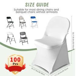 100 PCS White Stretch Chair Cover, Polyester Chair Protecetors For Wedding