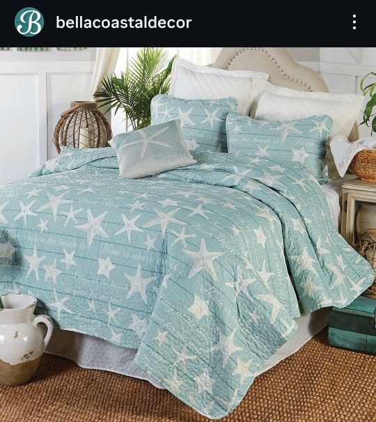 Bella coastal decor boardwalk starfish quilt set, full/queen, NEW, UNOPENED