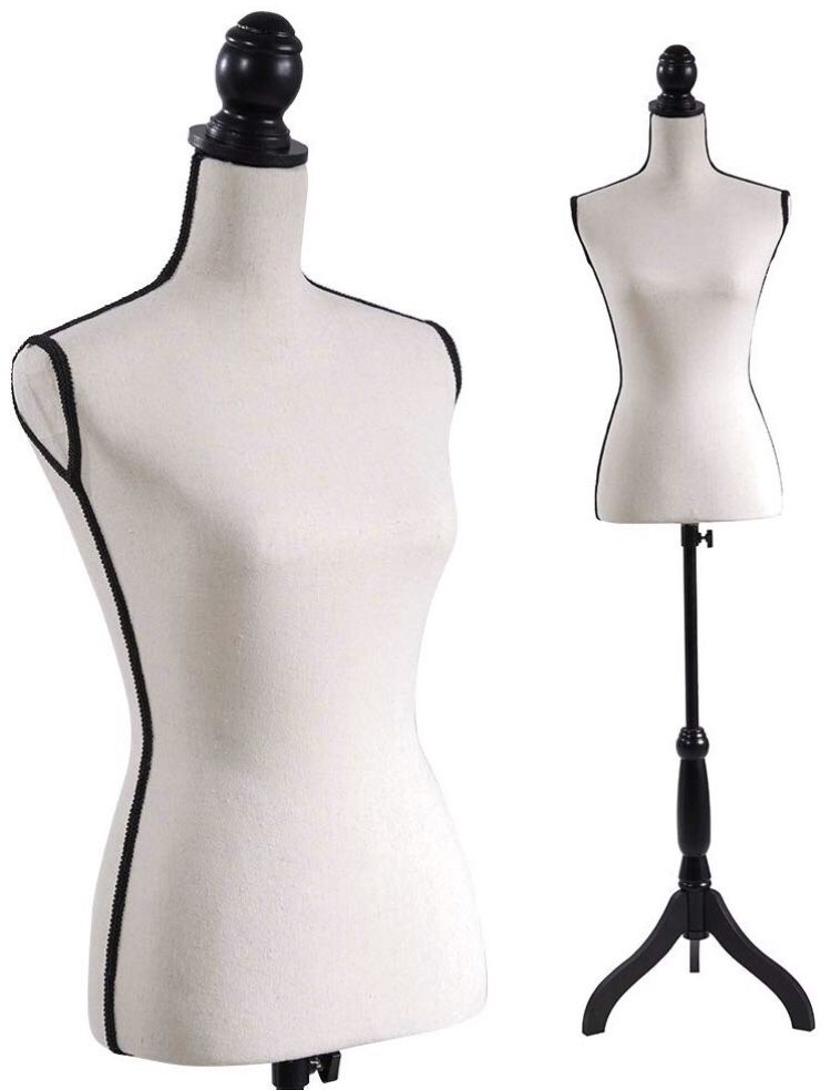 Beige Female Dress Form Mannequin Torso Body with Black Adjustable Tripod Stand for Clothing Dress Jewelry Display