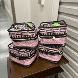 Pink And Black Three-Piece Make Up Cosmetic Bags