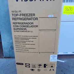 New Vissani 18cu Ft Standard Apartment Size Top Freezer Refrigerator In White 