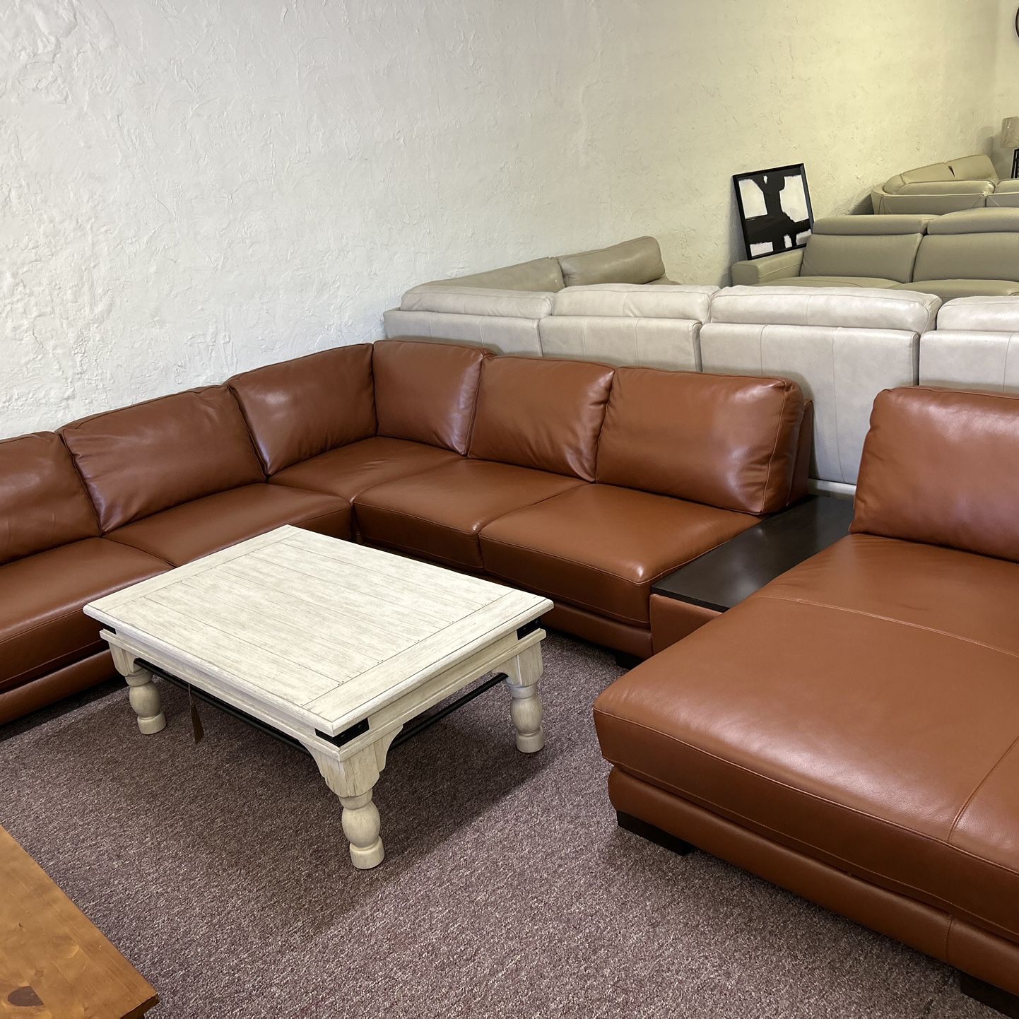 100% Real Leather Sectional With A Chaise & Console Table 