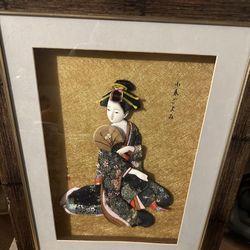 3D Silk Fabric Porcelain Geisha Wall Art 