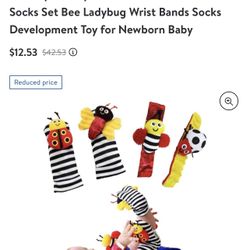 4 Pcs Cute Soft Baby Socks Toys Wrist Rattles and Foot Baby Finders 