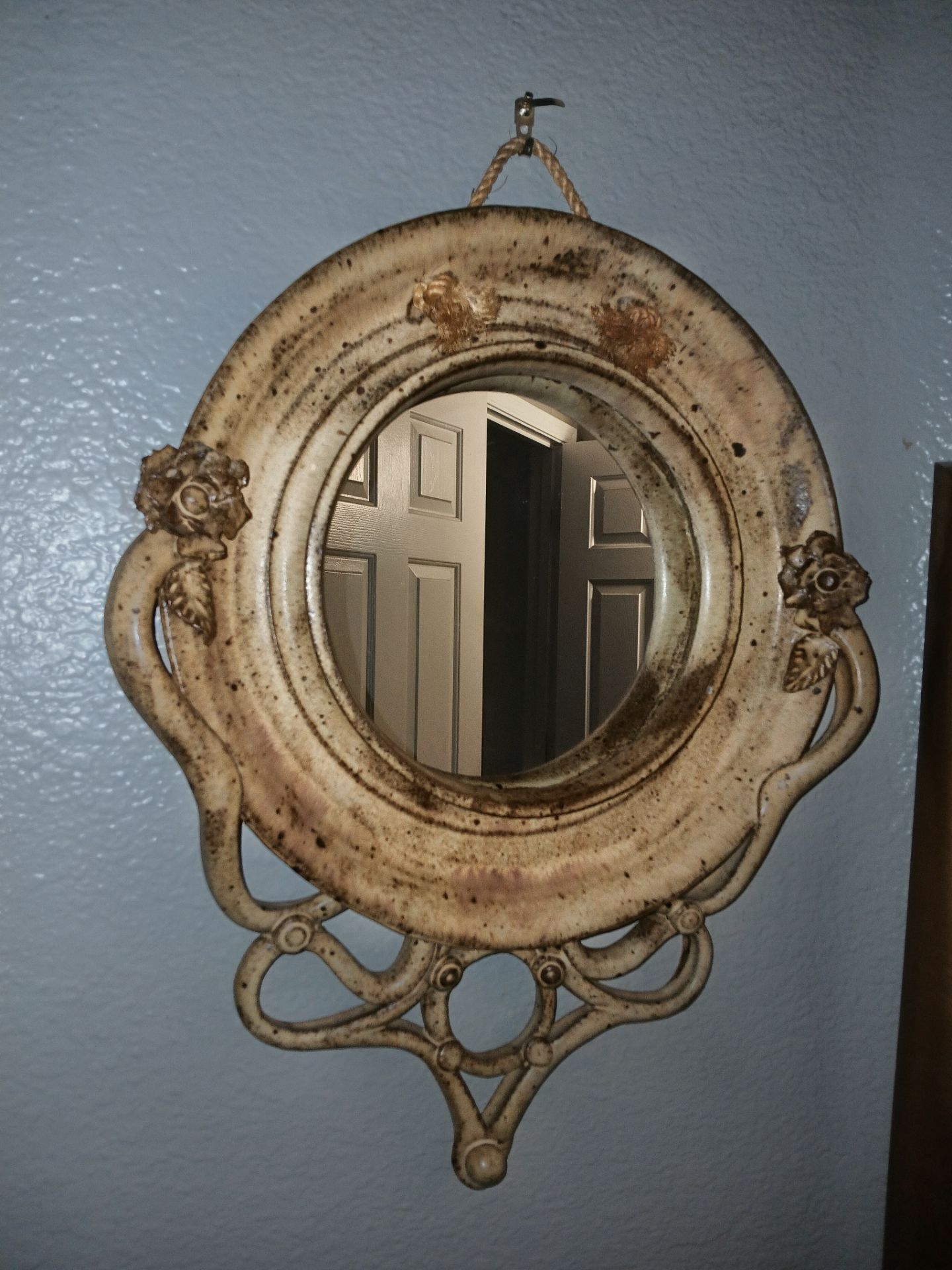 Vintage Art Nuevo Style Rose Leaf Motif Wall Mirror