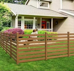 4 Pack Ares 38 in. x 46 in. Brown Garden Fence W/Post And No-Dig Steel Cone Anchor Recycled Plastic Privacy Fence Panel