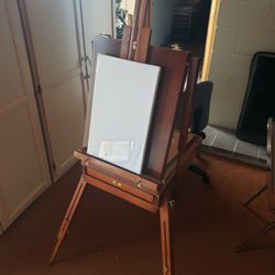 Italian Easel With Paints, Canvases, Supplies. Unused And Portable