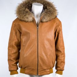 Jakewood Leather Jacket With Fur Trimmed Hood Style Size L