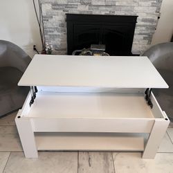 White Lift Top Coffee Table And Grey Velvet Tub Chairs Set