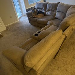 Ashley Beige Sectional Couch A/ 2 Recliners 