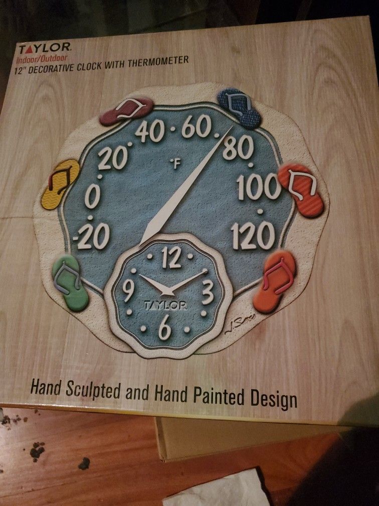 Thermometer/Clock, 12", Indoor/outdoor, NEW