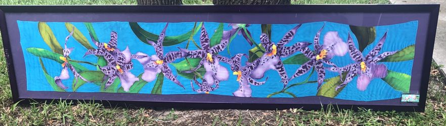 Batik Wedding orchids on turquoise silk painting