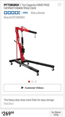 HARBOR FREIGHT 1 TON CRANE $240 NEW