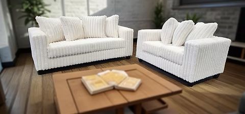 S300 Gia Ivory Sofa & Loveseat Set – Elegant 2pc Living Room Couch Set – Soft Stripe Fabric, Delivery Available”