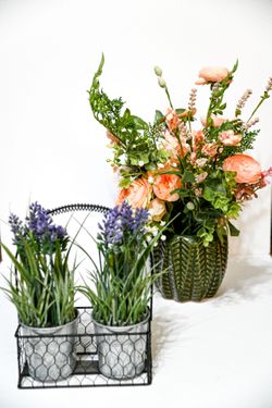 Modern Farmhouse Faux Floral Arrangement & Lavender Caddy Set