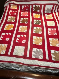 Vintage Handmade Maple Leaf Cotton Quilt - 72" x 78"-$135 CASH